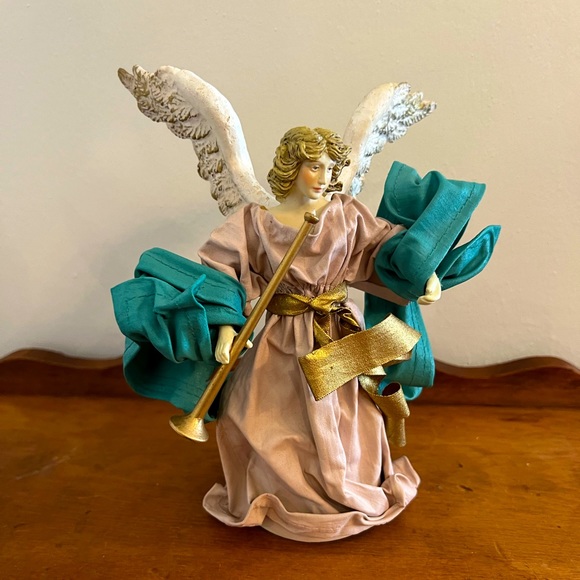 Vtg Folk Art Paper Mache Christmas Angel Tree Topper Ornament